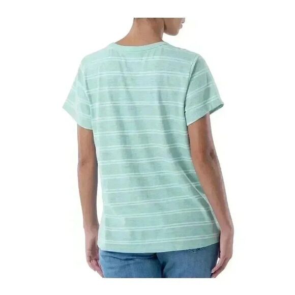 Time & Tru Women's Classic Mint/Vivid White Cotton/Poly Striped T-Shirt NEW - Picture 3 of 7
